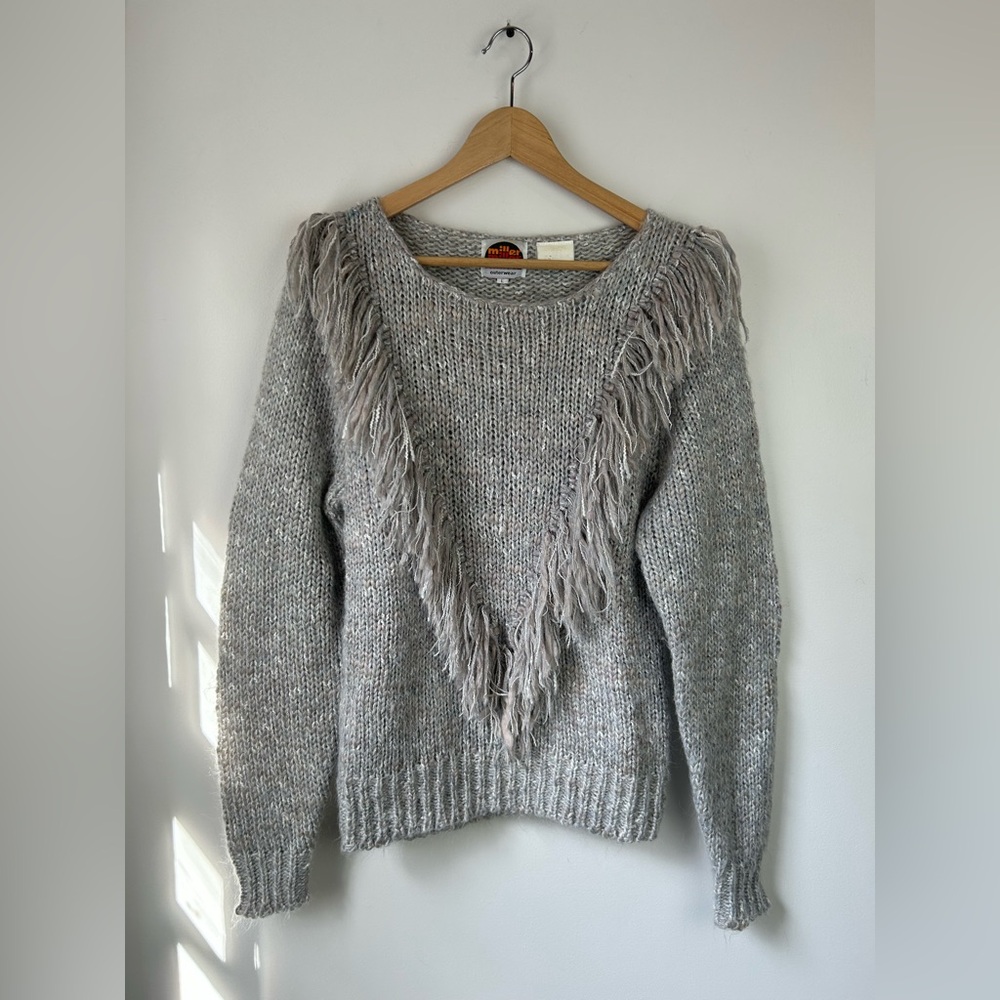 Vintage Marled Grey Fringe Sweater